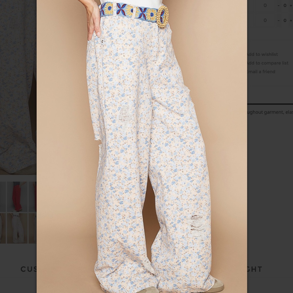 16. NWOT POL Floral Wide Leg Jeans - Blue and Cream - Picture 3 of 6